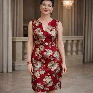 Medium floral dress.  NINA LEONARD sleeveless dress w/ metallic pattern.  NWT